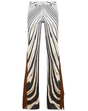 Roberto Cavalli Fringe-Trim Zebra-Print Trousers - White