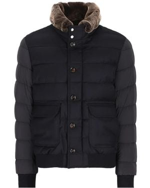 Moorer Padded Faux-Fur-Trim Coat - Blue