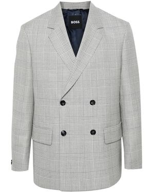 BOSS Tartan-Check Blazer - Gray