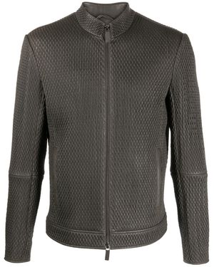 Emporio Armani Seersucker-texture Leather Jacket - Grey