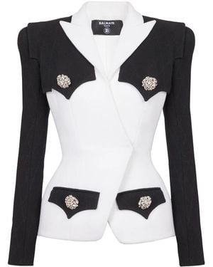 Balmain 4-Button Two-Tone Crepe Blazer - Black