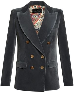 Etro Velvet Blazer Engraved Button Outerwear - Black
