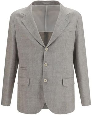 Brunello Cucinelli Herringbone-Pattern Single-Breasted Jacket - Gray