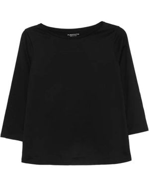Purotatto Boat-Neck Three-Quarter-Sleeve Top - Black