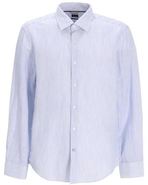 BOSS Striped Linen Shirt - Blue