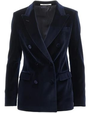 Tagliatore Parigi Double-Breasted Velvet Blazer - Blue