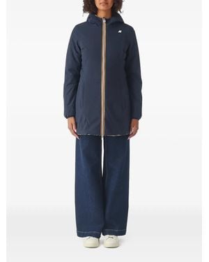 K-Way Denise St Warm Double Hooded Logo-Print Jacket - Blue