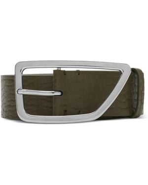 Burberry Pebbled Leather Engraved Buckle Belt - Green