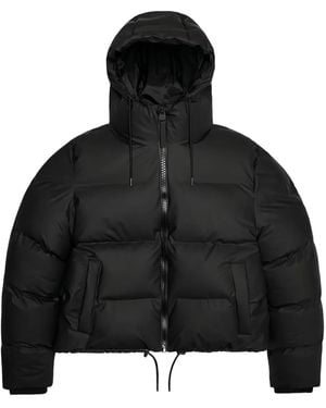 Rains Hooded Cropped-Hemline Padded Coat - Black
