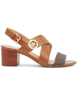 Michael Kors Vera Logo-Plaque Leather Sandals - Brown