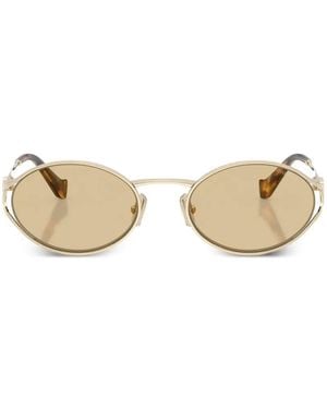 Miu Miu Logo-Plaque Oval-Frame Sunglasses - Natural
