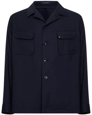 Tagliatore Button Logo Wool Shirt - Blue