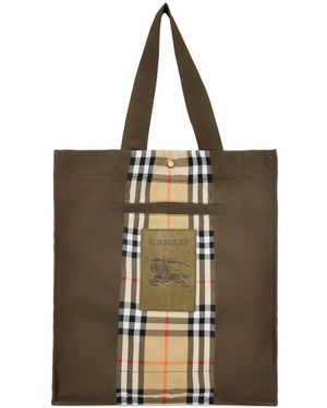 Burberry Check Trench Logo-Patch Tote Bag - Natural
