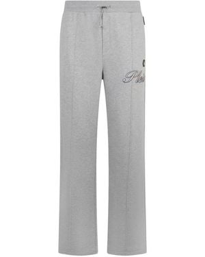 Philipp Plein Lettering-Embroidered Track Trousers - Grey