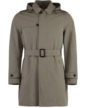 Moorer Removable-Hood Belted Trench Coat - Grey