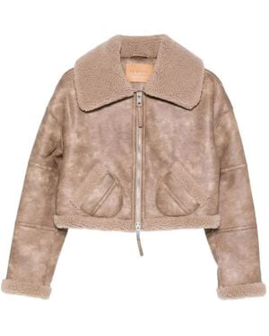 Jakke Faux-Shearling-Trim Cropped Jacket - Natural