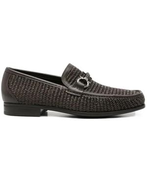 Ferragamo Gancini Woven-Leather Loafers - White