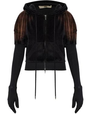 KNWLS Paris Zip-Fastening Velvet Hoodie - Black