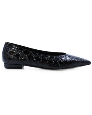 Notabene Crocodile-Effect Square-Toe Ballet Flats - Black
