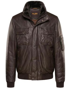 Moorer Bomber Leather Jacket - Brown