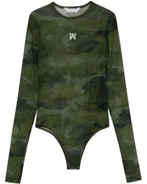 Palm Angels Embroidery-Logo Camouflage Bodysuit - Green