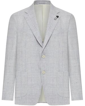 Lardini Plaid-Check Blazer - Grey