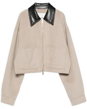 Nanushka Leather-Collar Zip-Up Jacket - Natural