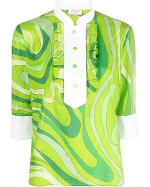 PUCCI Marmo-Print Pleated Cotton Shirt - Green