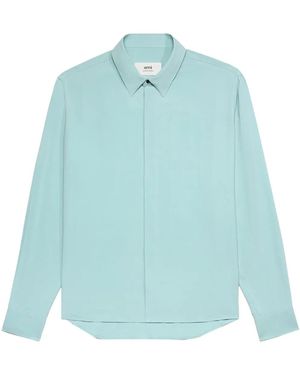 Ami Paris Button-Up Crepe Shirt - Blue