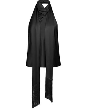 Nina Ricci Halterneck Fringed Top - Black
