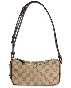 Gucci Half Horsebit Gg Canvas Tote Bag - White