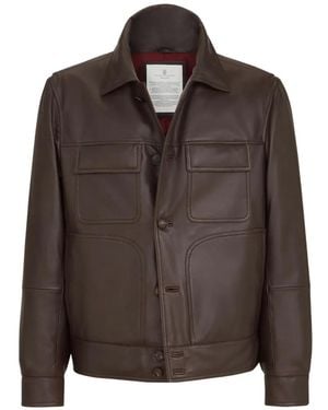 Brunello Cucinelli Nappa Leather Outerwear Jacket With Thermore Padding - Brown
