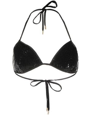 Tom Ford Crocodile-Effect Leather Bralette Top - Black