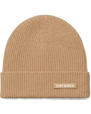 Tory Burch Ribbed Knit Beanie Hat - ナチュラル