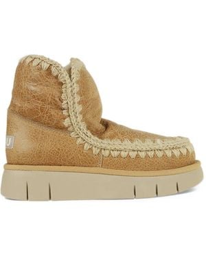 Mou Eskimo 18 Bounce Crochet-Trim Sheepskin Boots - Natural