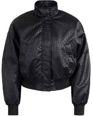 Elisabetta Franchi Ostrich-Effect Bomber Jacket - Black