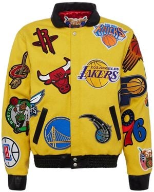 Jeff Hamilton X Nba Collage Leather Bomber Jacket - Yellow