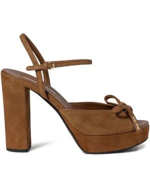 Miu Miu Bow-Detail Heeled Sandals - Brown