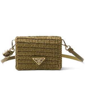 Prada Triangle-Logo Crochet Card Holder - Green