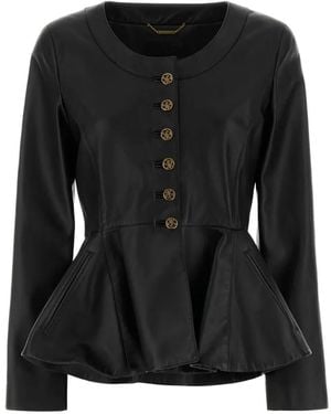 Chloé Button-Front Peplum Leather Jacket - Black