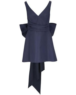 Carolina Herrera V-Neck Bow Mini Dress - Blue