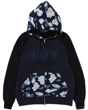 A Bathing Ape X Sashiko Camo Relaxed Full-Zip Hoodie - Blue