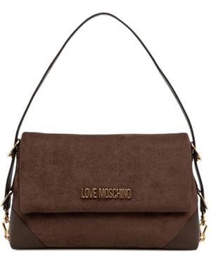 Love Moschino Logo-Plaque Faux-Suede Tote Bag - Brown