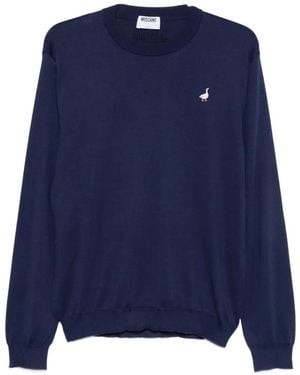 Moschino Fine-Knit Silk And Nylon Jumper With Goose Embroidery - Blue