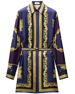 Versace Printed Silk Twill Mini Dress - Blue