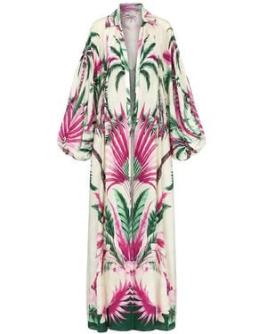 F.R.S For Restless Sleepers Europa Palm-Print Balloon-Sleeve Maxi Dress - White