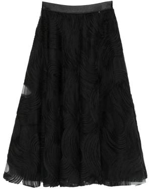 Nissa Textured Flared Midi Skirt - Black