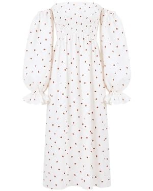 Sleeper Atlanta Strawberry-Print Linen Midi Dress - White