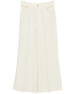 Erika Cavallini Semi Couture Belt-Loop Pressed-Crease Palazzo Trousers - White