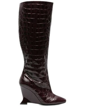 Balmain Wedge-Stiefel Mit Kroko-Effekt - Schwarz